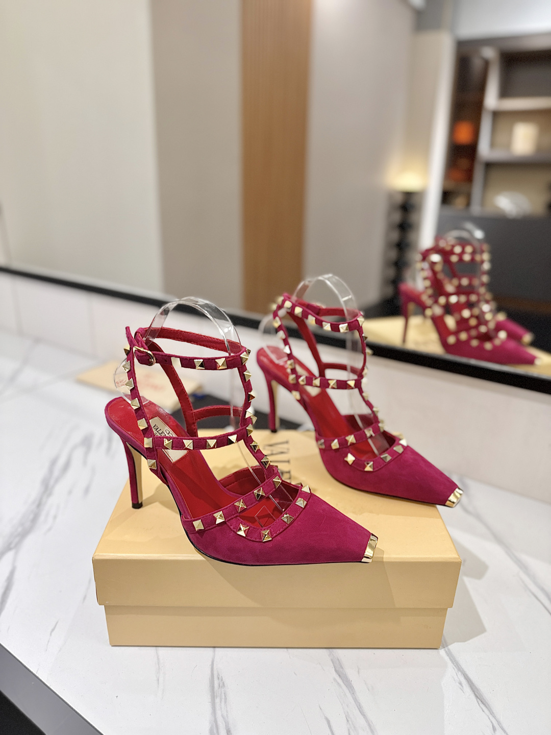 Valentino Red Studded Cage Pumps