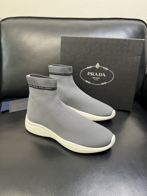 Prada Men's Gray Fabric Sock Sneakers - Comfort, Style, and Quality