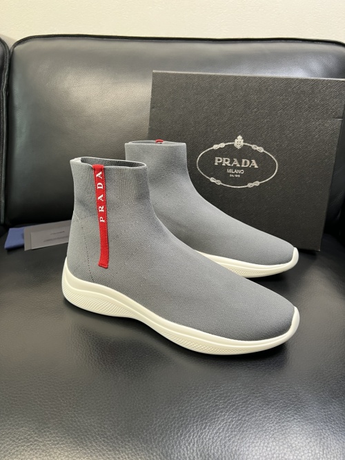 Prada Men's Gray Fabric Sock Sneakers With Italian Knit, Size: 39-44 1 Prada Men's Gray Fabric Sock Sneakers With Italian Knit, Size: 39-44