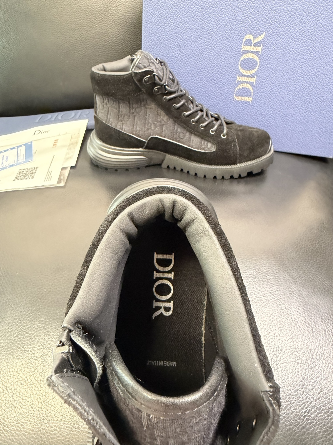 Dior 顶级工艺品 迪奥 专柜同步 原厂配置，高帮靴子意大利进口原版牛皮拼布面料，透气舒适进口水染牛里