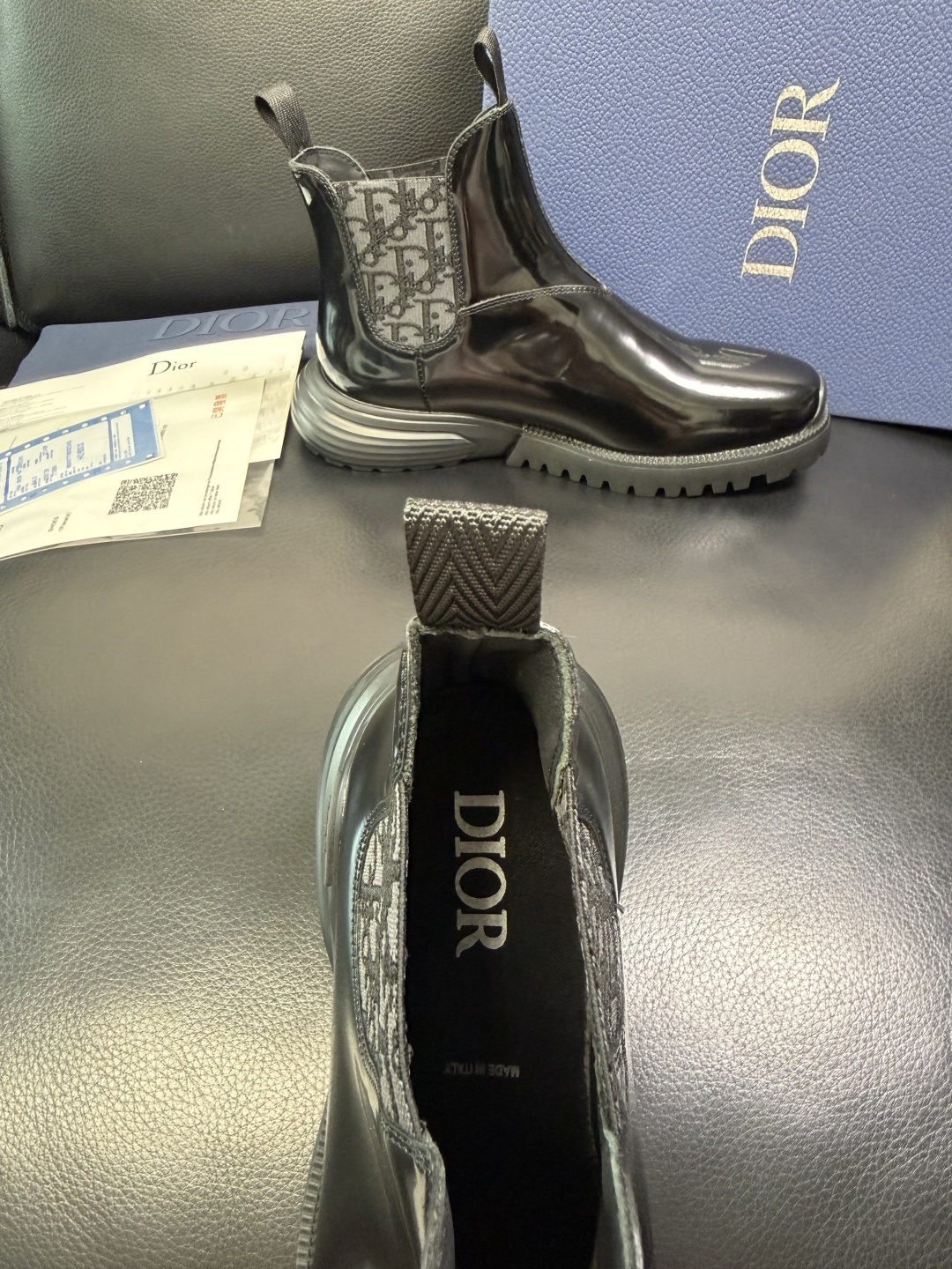 Dior 顶级工艺品 迪奥 专柜同步 原厂配置，高帮靴子意大利进口原版牛皮拼布面料，透气舒适进口水染牛里