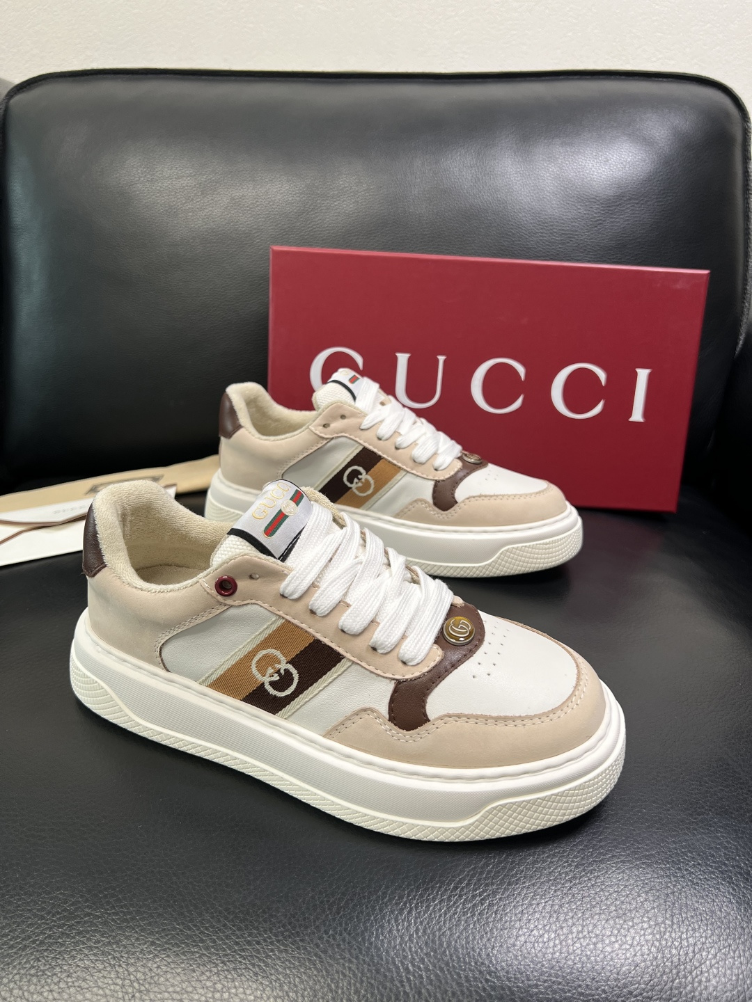 Gucci 高品质 顶级工艺品 古奇 专柜新款原厂配置，意大利进口牛皮搭配印花布面料，进口牛皮内里垫，透