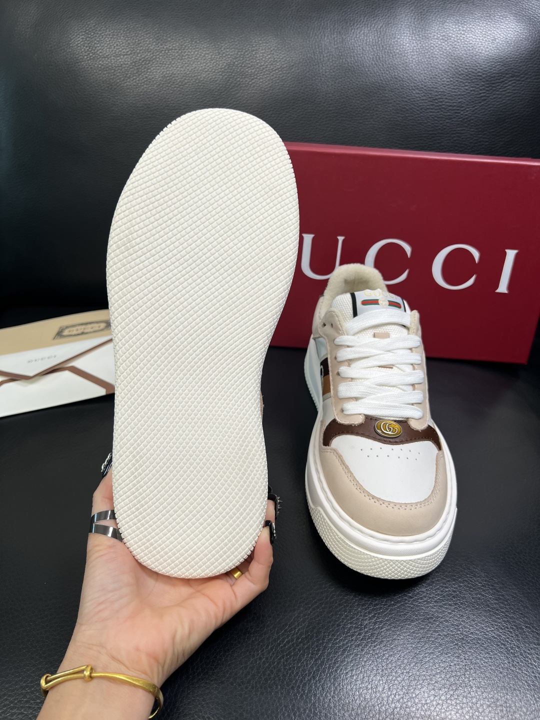 Gucci 高品质 顶级工艺品 古奇 专柜新款原厂配置，意大利进口牛皮搭配印花布面料，进口牛皮内里垫，透