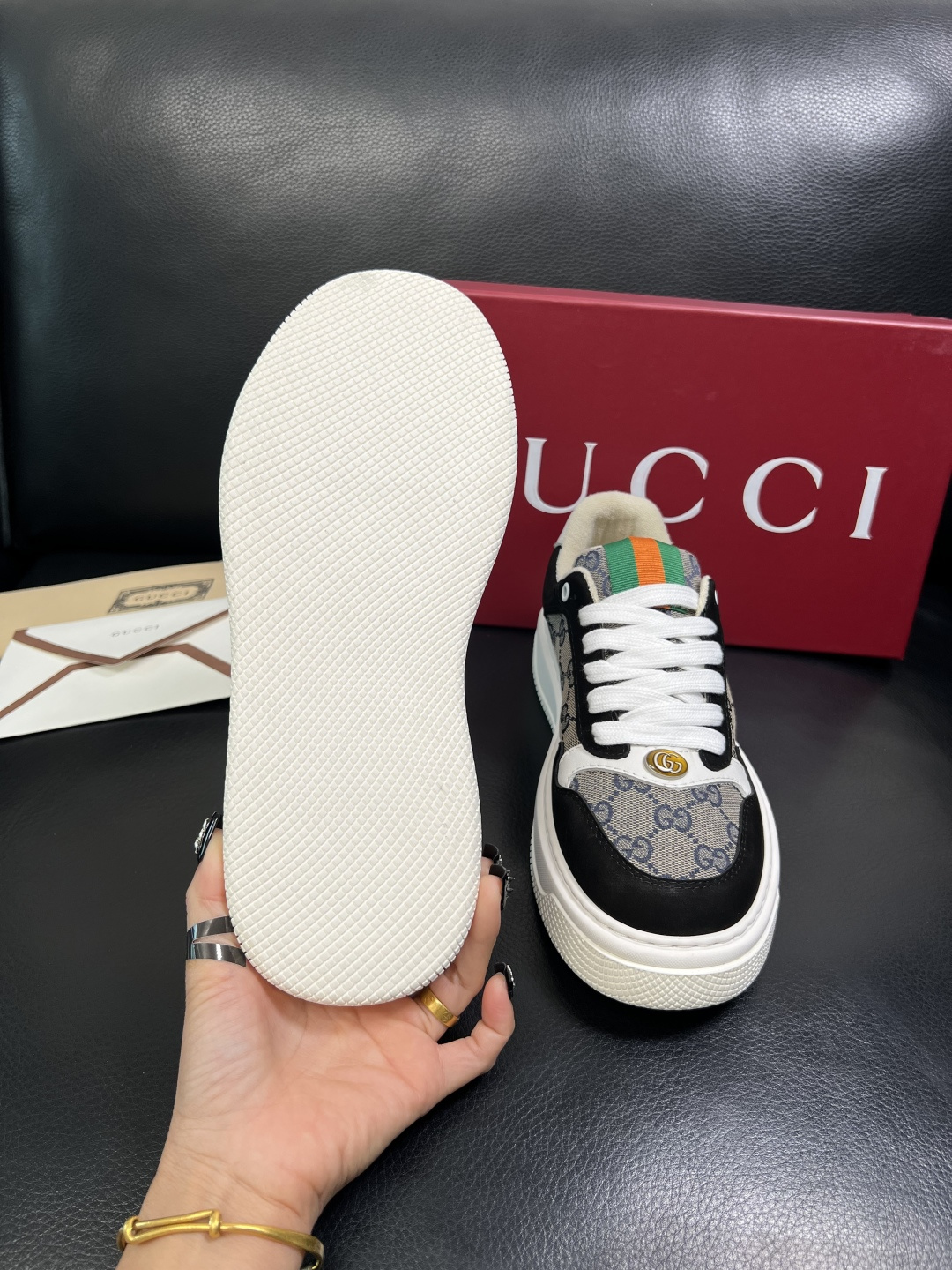 Gucci 高品质 顶级工艺品 古奇 专柜新款原厂配置，意大利进口牛皮搭配印花布面料，进口牛皮内里垫，透