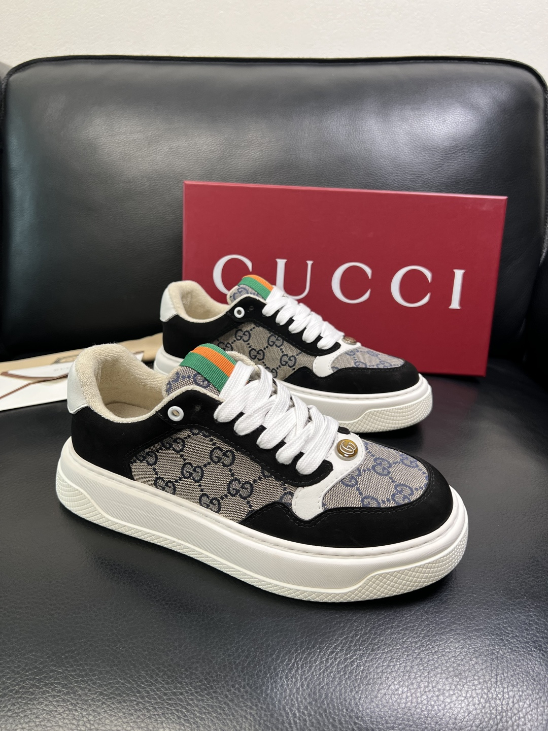 Gucci 高品质 顶级工艺品 古奇 专柜新款原厂配置，意大利进口牛皮搭配印花布面料，进口牛皮内里垫，透