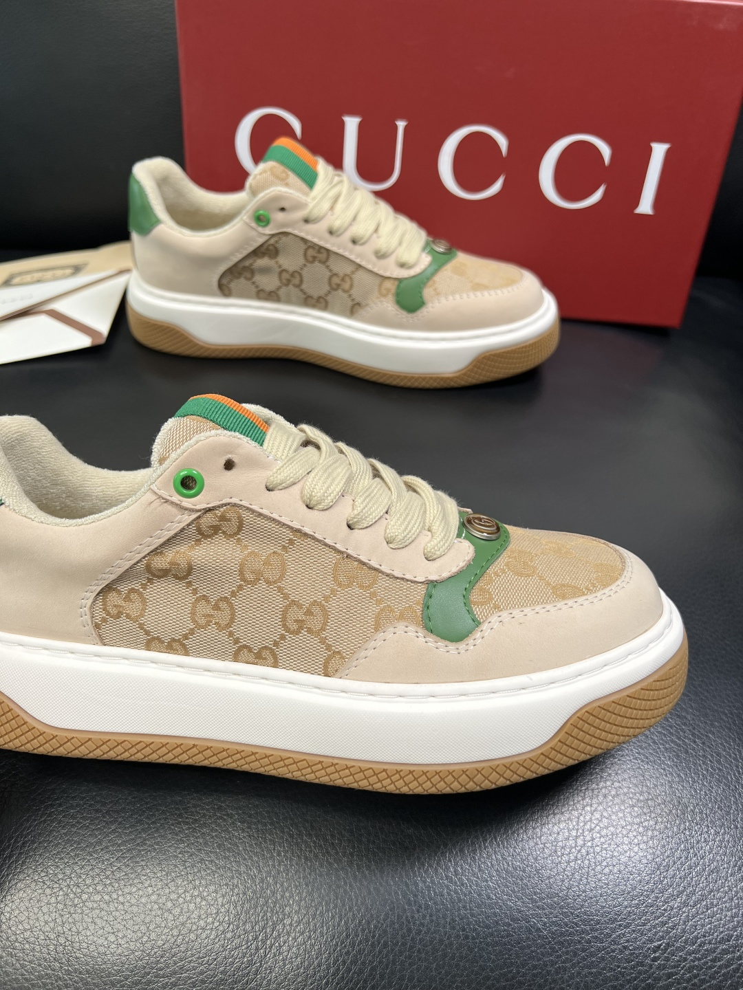Gucci 高品质 顶级工艺品 古奇 专柜新款原厂配置，意大利进口牛皮搭配印花布面料，进口牛皮内里垫，透