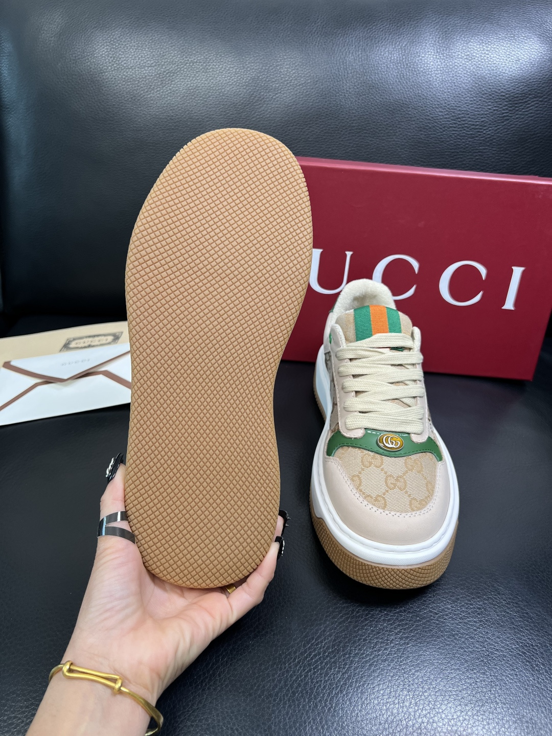 Gucci 高品质 顶级工艺品 古奇 专柜新款原厂配置，意大利进口牛皮搭配印花布面料，进口牛皮内里垫，透