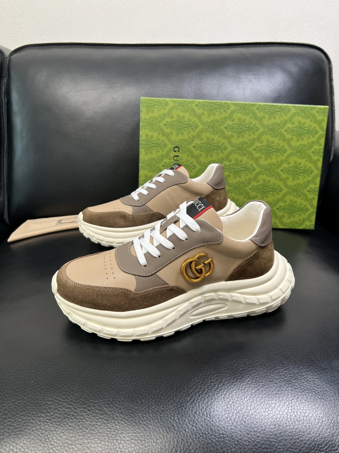 Gucci 高品质 顶级工艺品 古奇 专柜新款原厂配置，意大利进口牛皮搭配印花面料，进口牛皮内里垫，透气