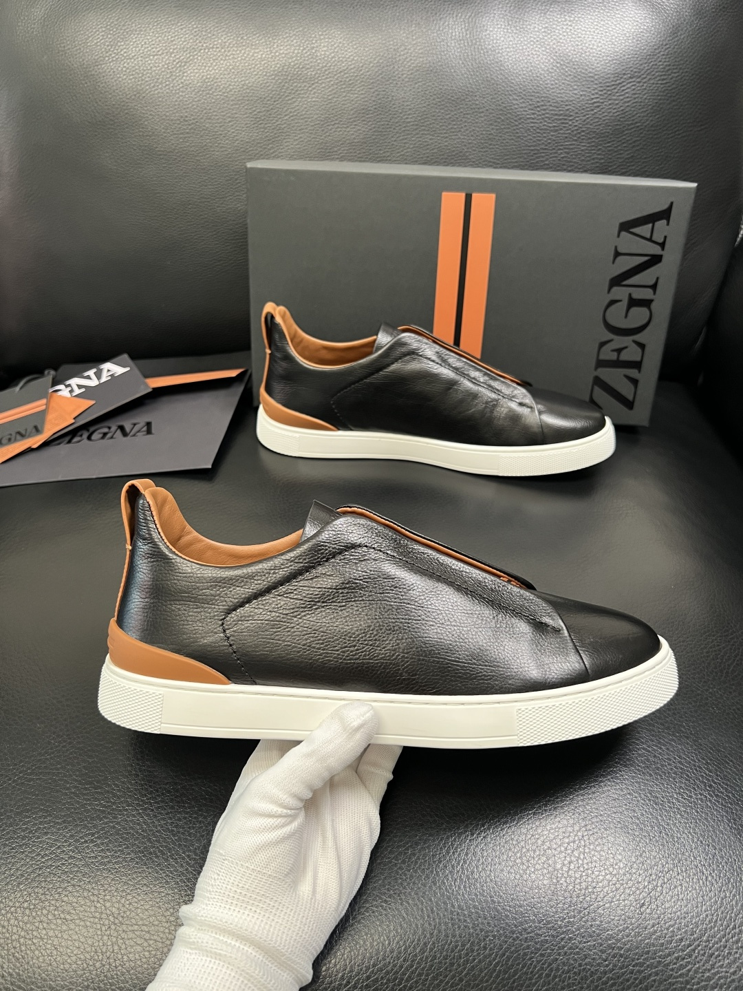 Zegna 高品质 顶级工艺品 杰尼亚 专柜新款原厂配置，意大利进口牛皮面料，进口牛里垫，透气舒适，鞋底