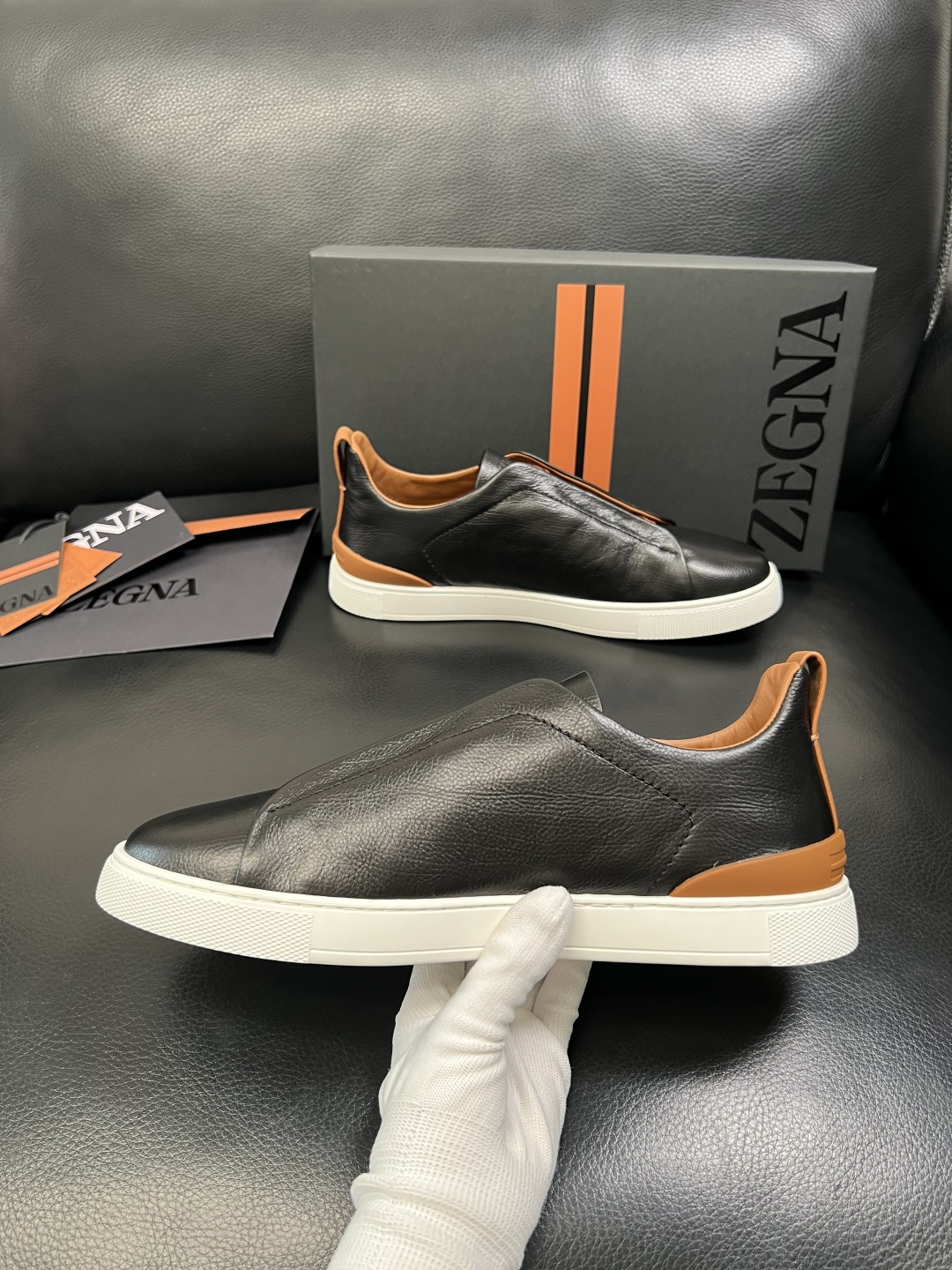 Zegna 高品质 顶级工艺品 杰尼亚 专柜新款原厂配置，意大利进口牛皮面料，进口牛里垫，透气舒适，鞋底