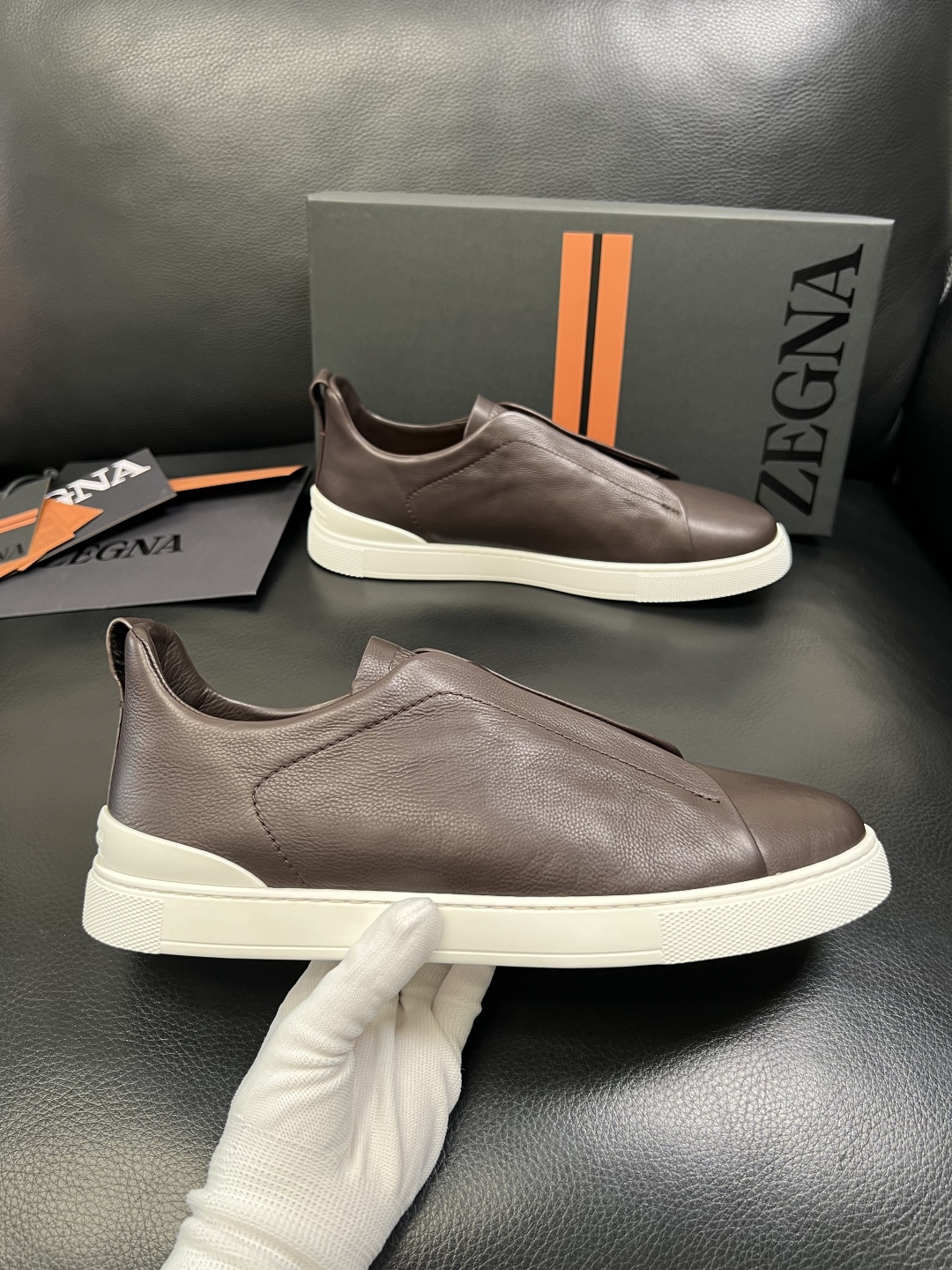Zegna 高品质 顶级工艺品 杰尼亚 专柜新款原厂配置，意大利进口牛皮面料，进口牛里垫，透气舒适，鞋底