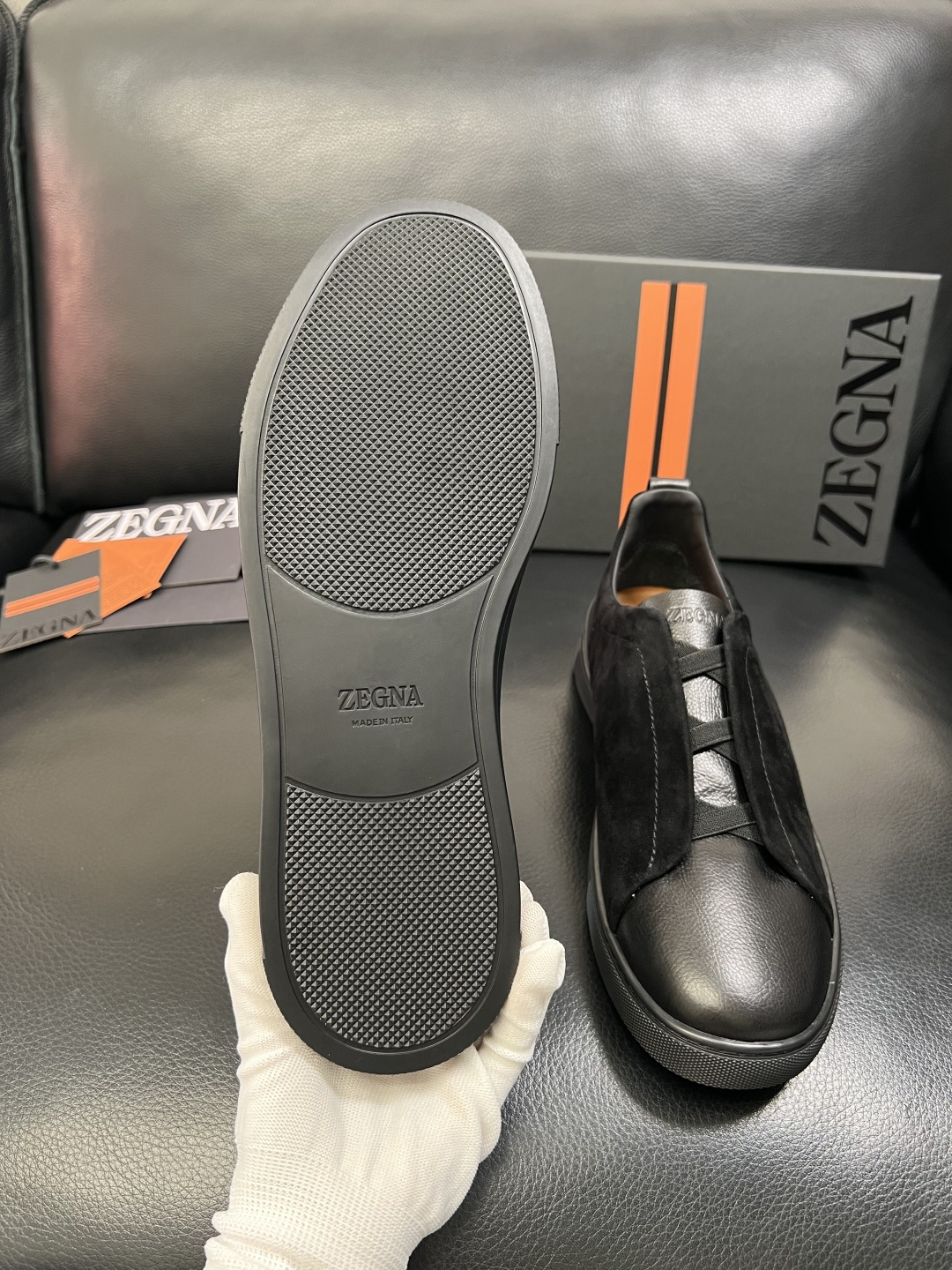 Zegna 高品质 顶级工艺品 杰尼亚 专柜新款原厂配置，意大利进口牛皮面料，进口牛里垫，透气舒适，鞋底