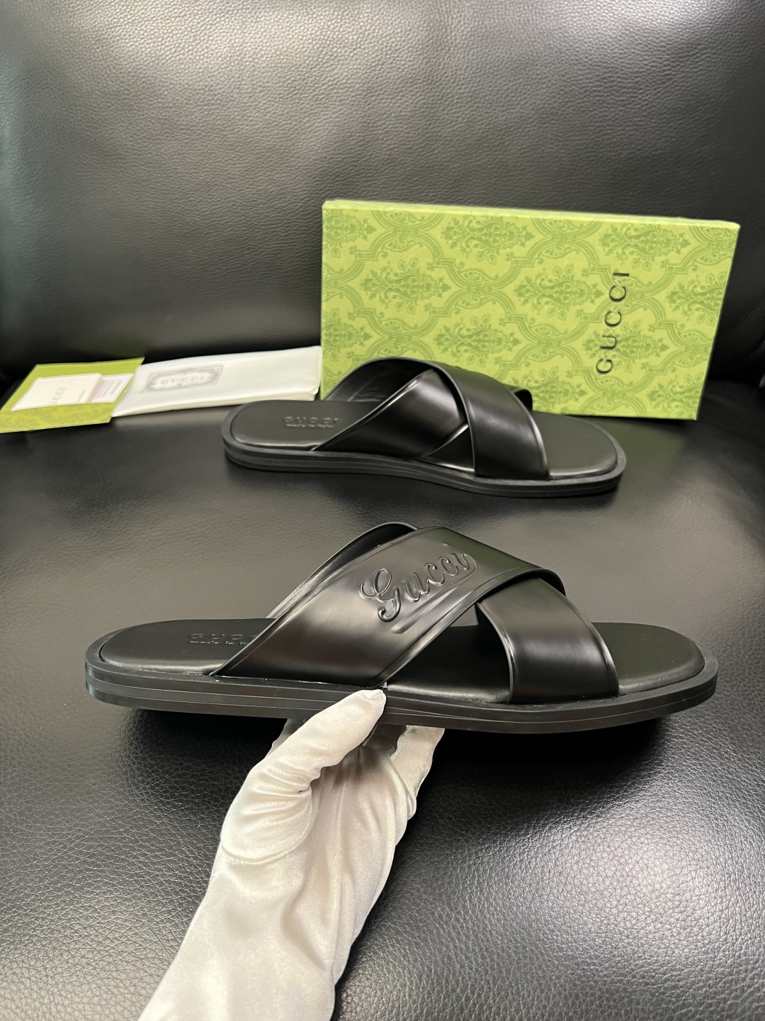 Gucci 高品质 顶级工艺品 古奇 拖鞋专柜新款原厂配置，意大利进口牛皮面料，进口牛皮内里垫，透气舒适