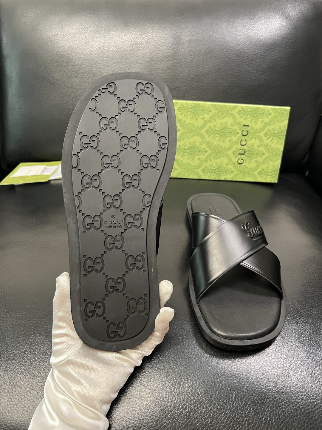 Gucci 高品质 顶级工艺品 古奇 拖鞋专柜新款原厂配置，意大利进口牛皮面料，进口牛皮内里垫，透气舒适