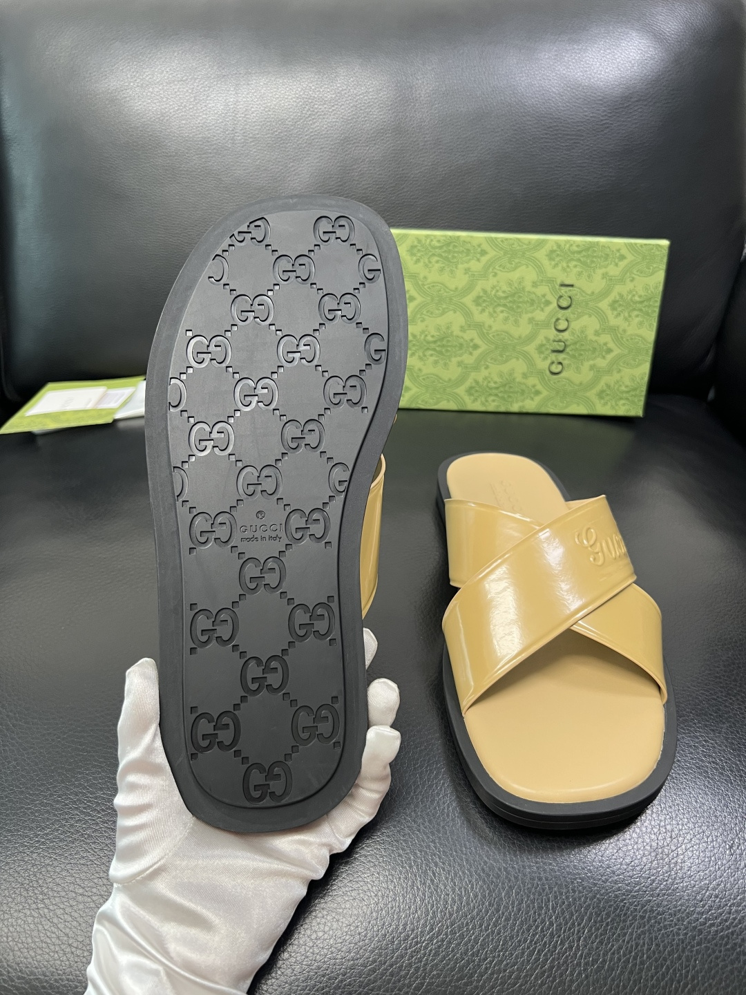 Gucci 高品质 顶级工艺品 古奇 拖鞋专柜新款原厂配置，意大利进口牛皮面料，进口牛皮内里垫，透气舒适