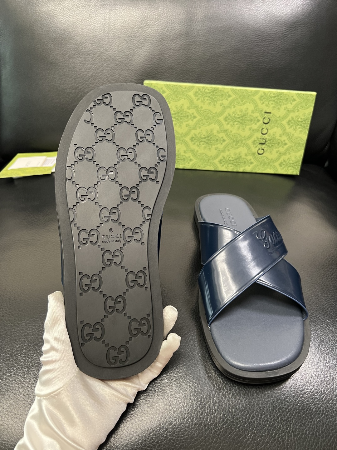 Gucci 高品质 顶级工艺品 古奇 拖鞋专柜新款原厂配置，意大利进口牛皮面料，进口牛皮内里垫，透气舒适