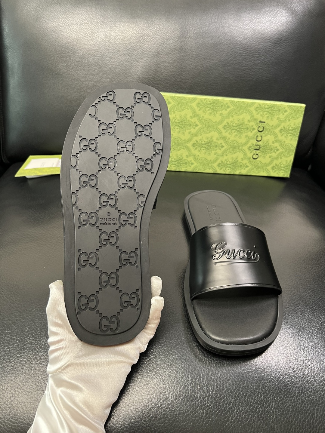 Gucci 高品质 顶级工艺品 古奇 拖鞋专柜新款原厂配置，意大利进口牛皮面料，进口牛皮内里垫，透气舒适
