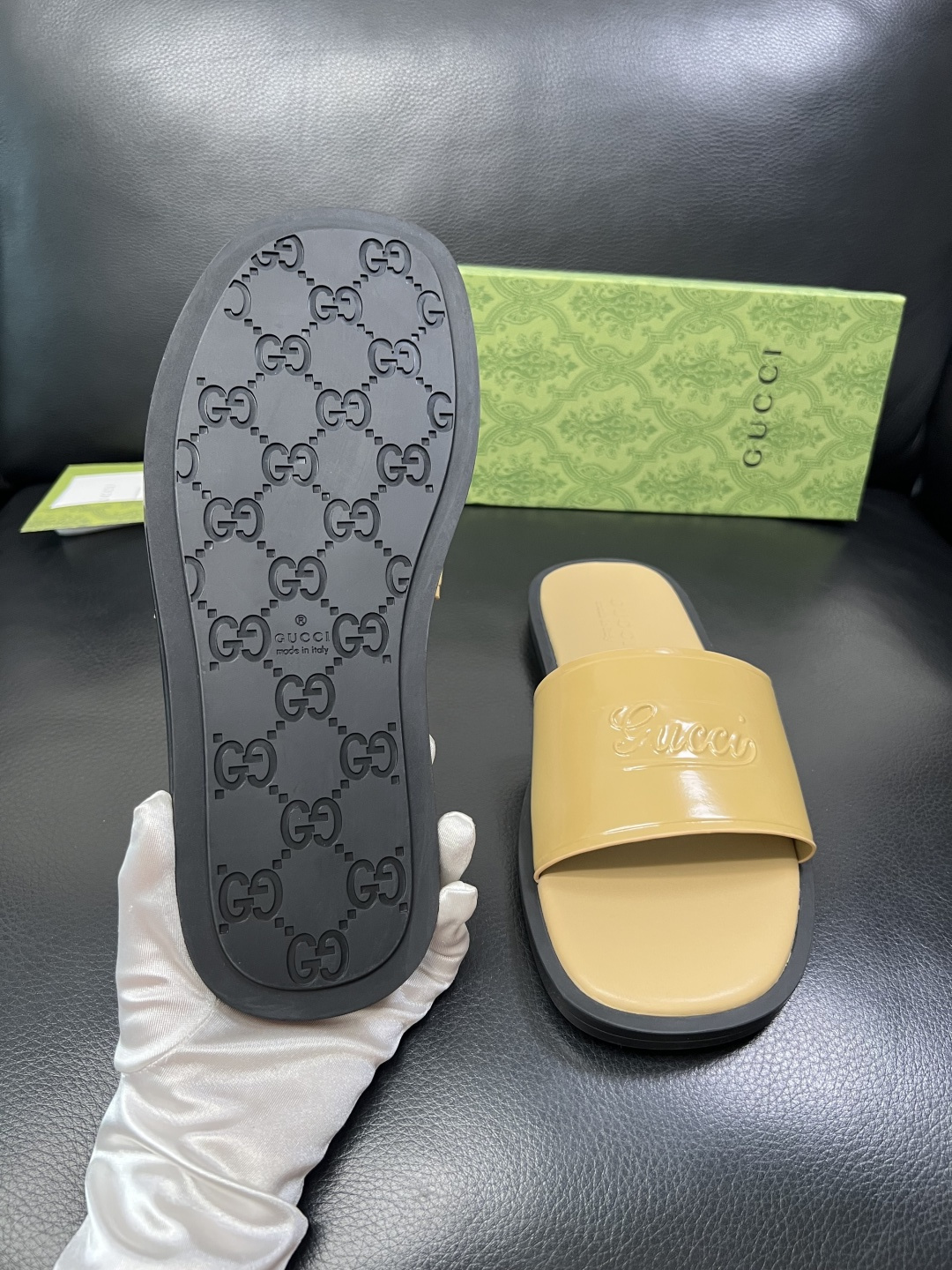 Gucci 高品质 顶级工艺品 古奇 拖鞋专柜新款原厂配置，意大利进口牛皮面料，进口牛皮内里垫，透气舒适