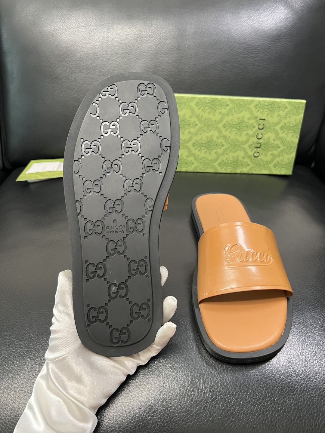Gucci 高品质 顶级工艺品 古奇 拖鞋专柜新款原厂配置，意大利进口牛皮面料，进口牛皮内里垫，透气舒适