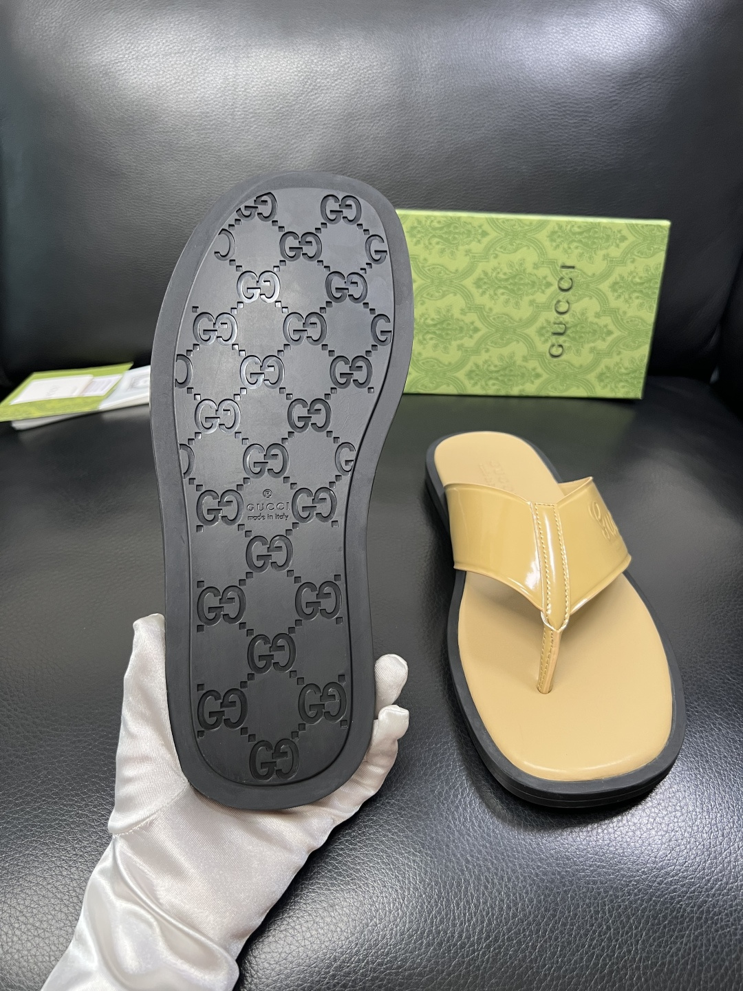 Gucci 高品质 顶级工艺品 古奇 拖鞋专柜新款原厂配置，意大利进口牛皮面料，进口牛皮内里垫，透气舒适