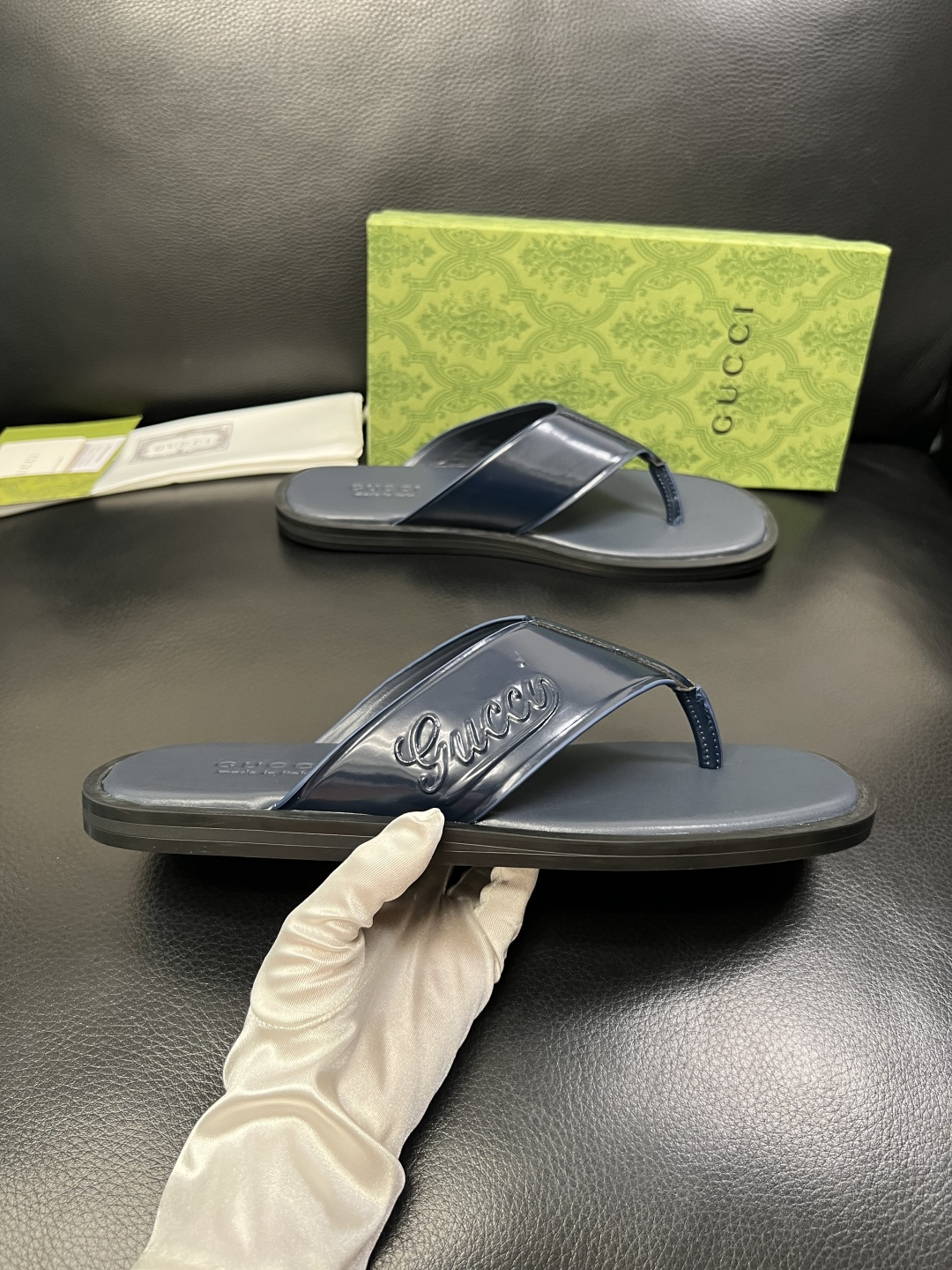 Gucci 高品质 顶级工艺品 古奇 拖鞋专柜新款原厂配置，意大利进口牛皮面料，进口牛皮内里垫，透气舒适