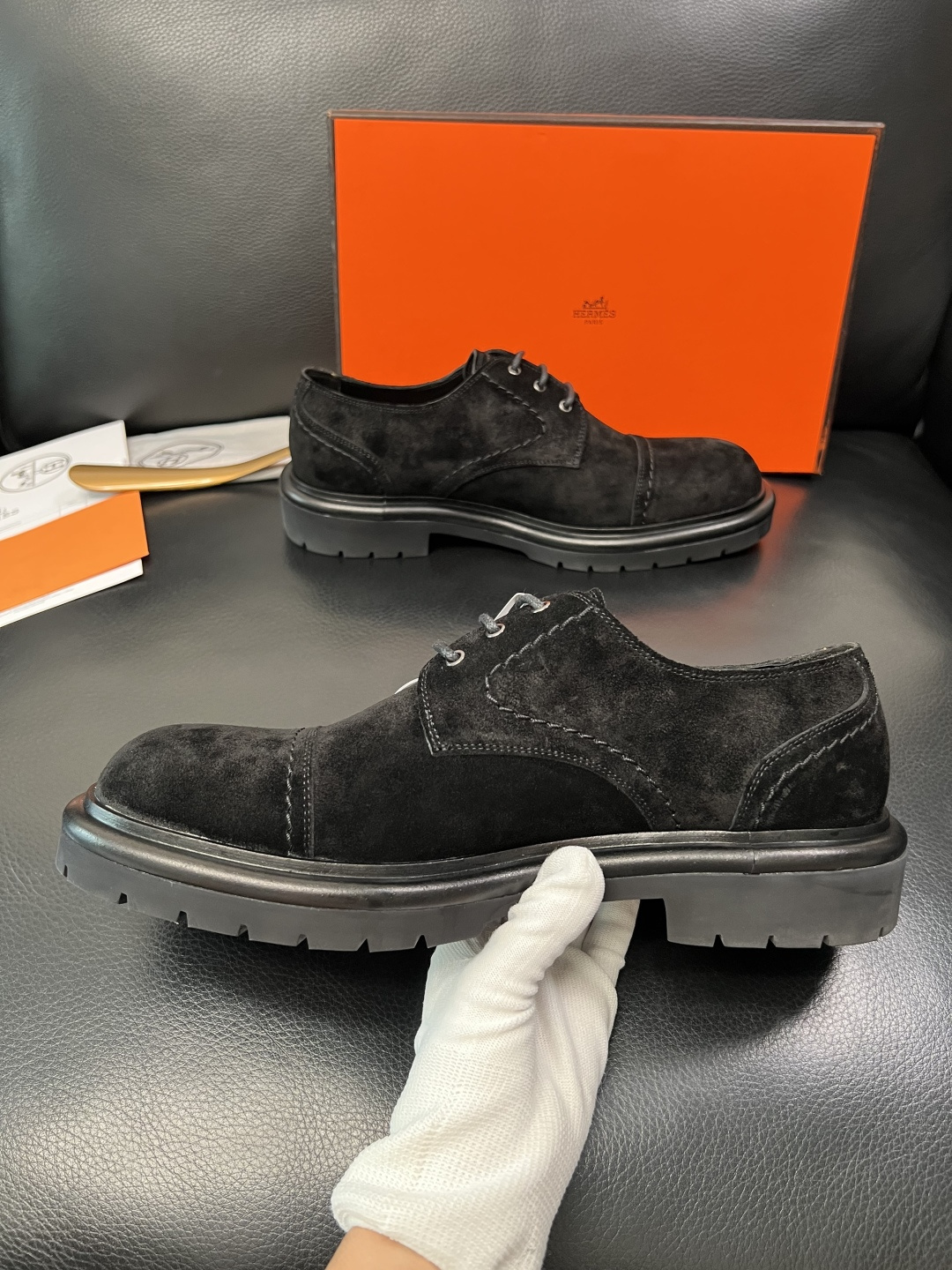 Hermes 高品质 顶级工艺品 爱马仕 皮鞋专柜同步发售原厂配置，意大利进口原版牛皮面料，高品质拼接工