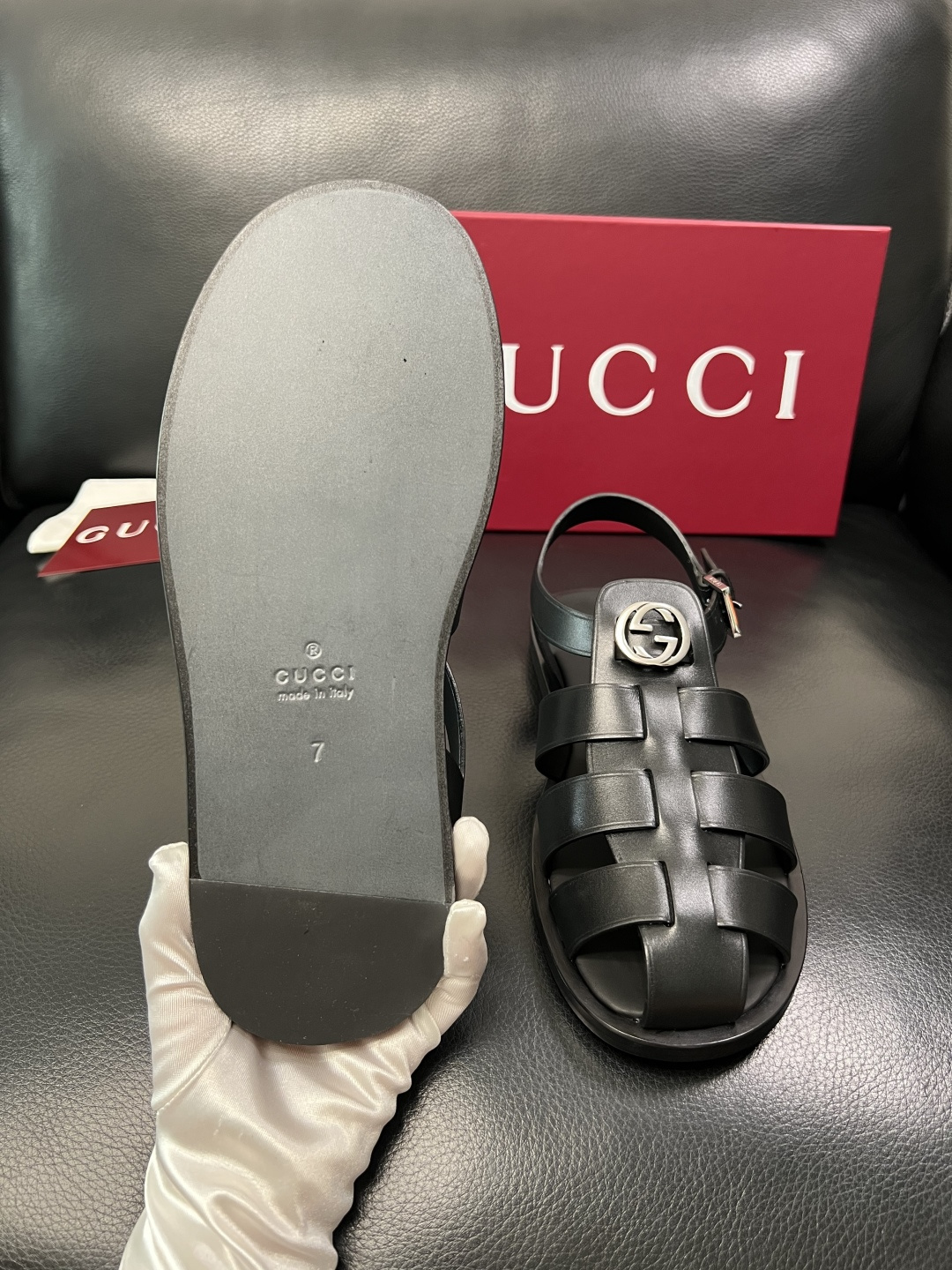 Gucci 高品质 顶级工艺品 古奇 拖鞋专柜新款原厂配置，意大利进口牛皮面料，进口牛皮内里垫，透气舒适