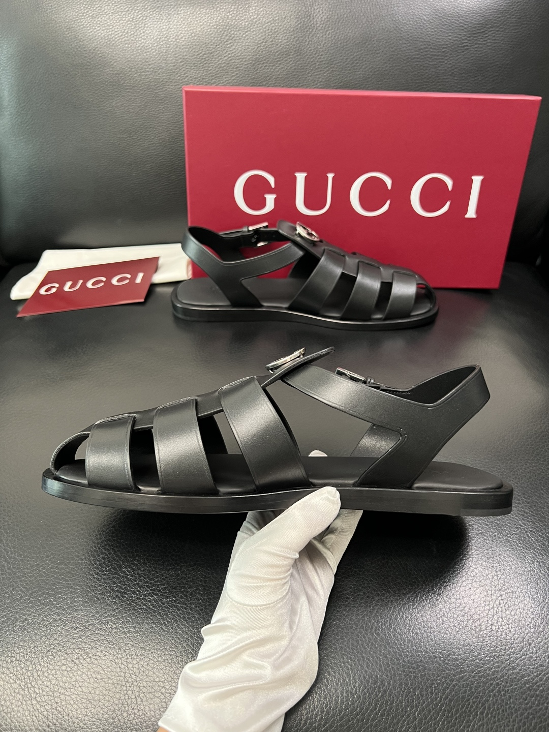 Gucci 高品质 顶级工艺品 古奇 拖鞋专柜新款原厂配置，意大利进口牛皮面料，进口牛皮内里垫，透气舒适
