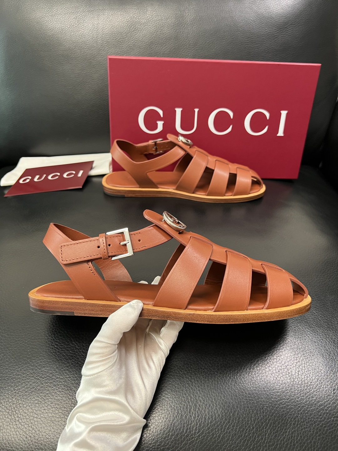Gucci 高品质 顶级工艺品 古奇 拖鞋专柜新款原厂配置，意大利进口牛皮面料，进口牛皮内里垫，透气舒适