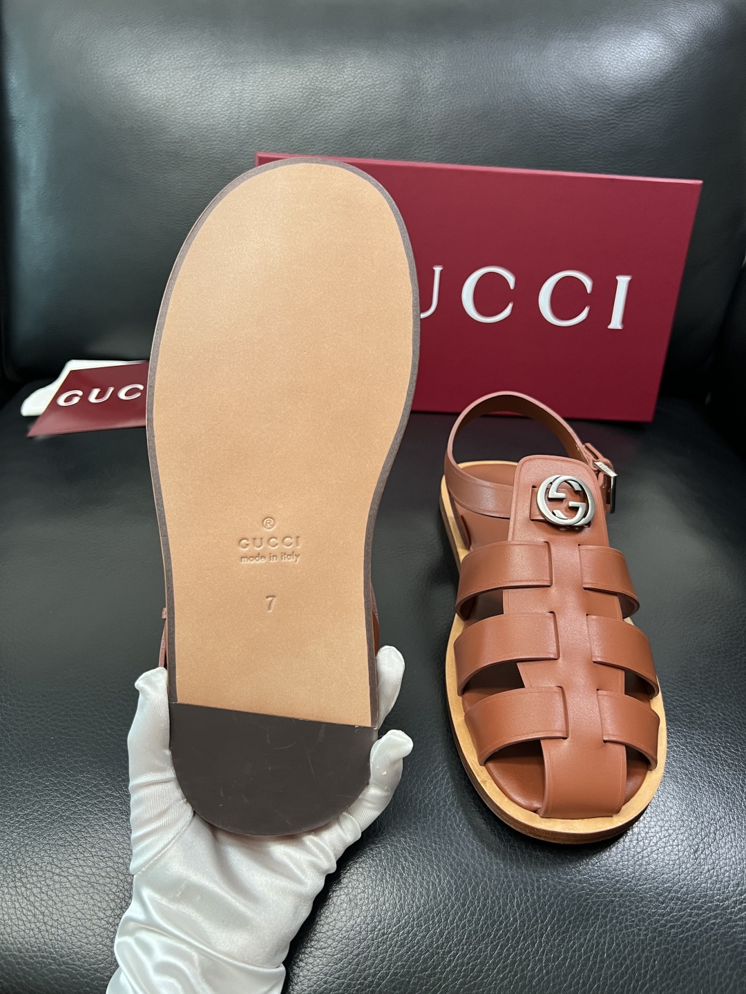 Gucci 高品质 顶级工艺品 古奇 拖鞋专柜新款原厂配置，意大利进口牛皮面料，进口牛皮内里垫，透气舒适