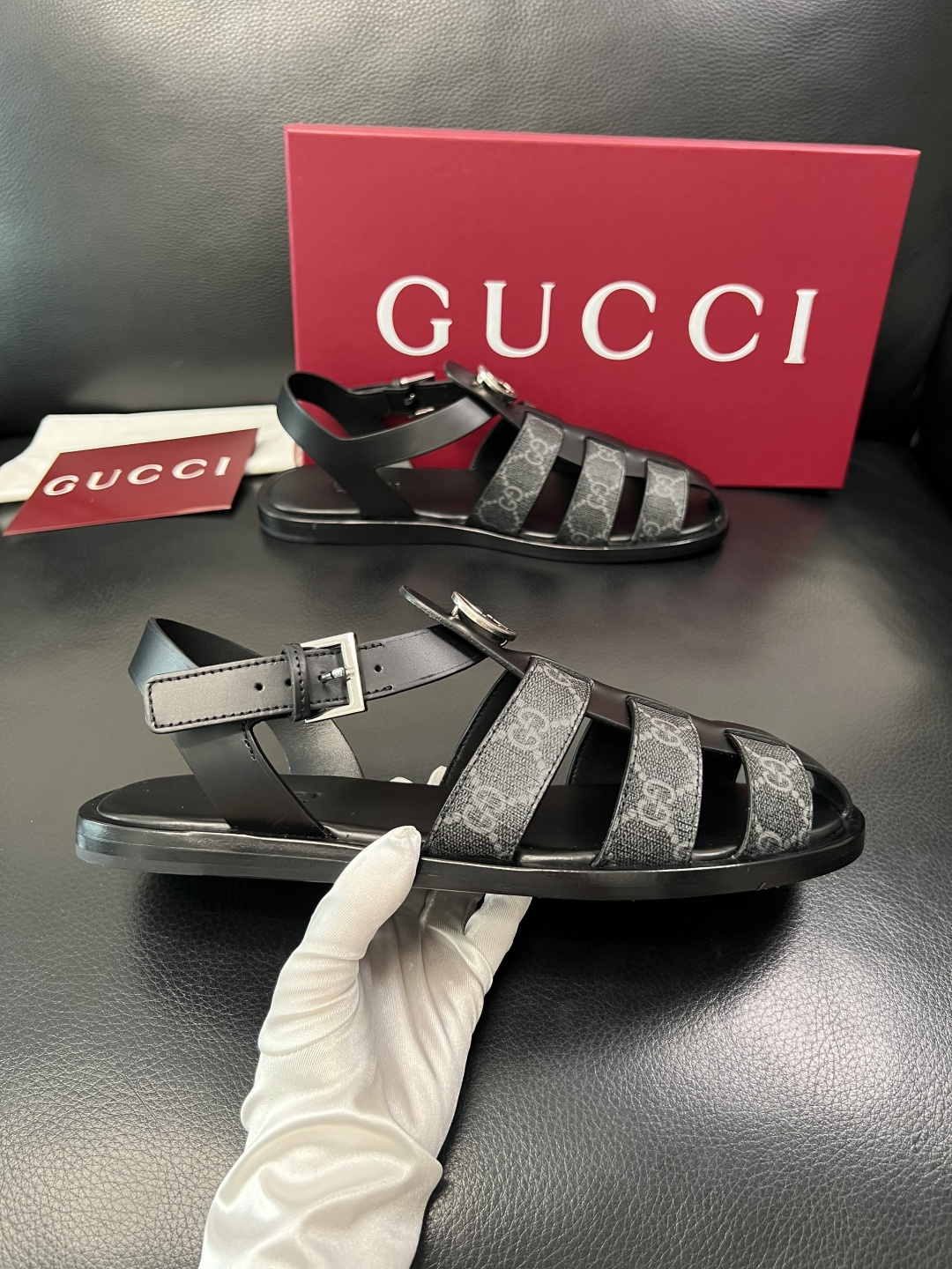 Gucci 高品质 顶级工艺品 古奇 拖鞋专柜新款原厂配置，意大利进口牛皮面料，进口牛皮内里垫，透气舒适