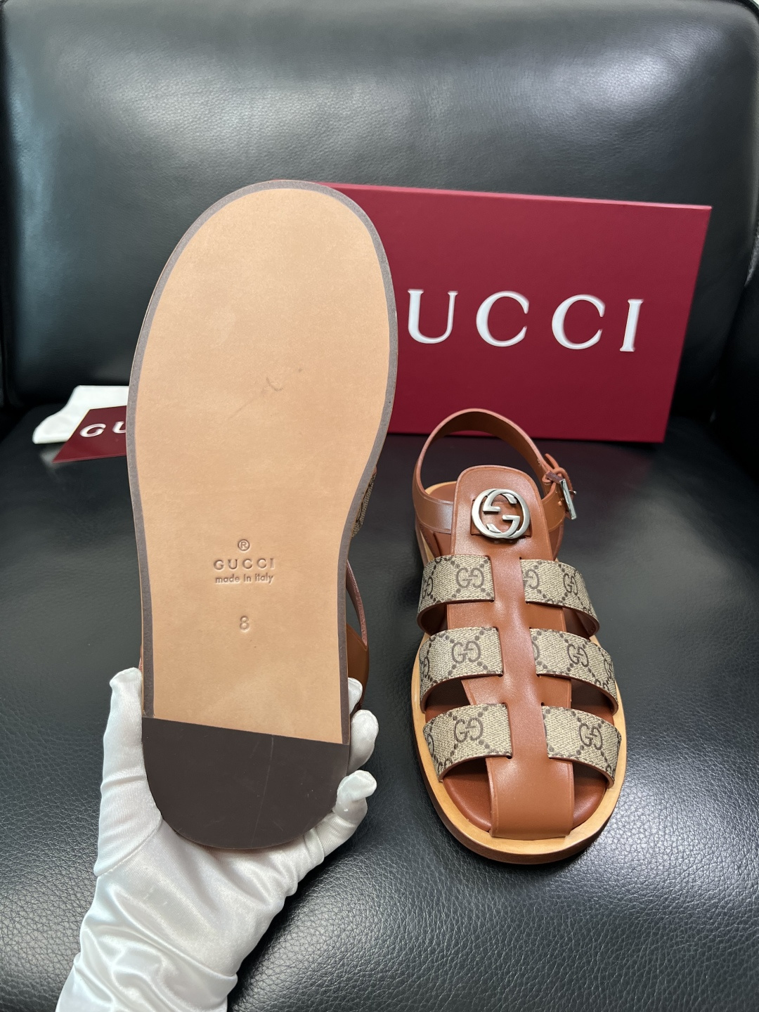 Gucci 高品质 顶级工艺品 古奇 拖鞋专柜新款原厂配置，意大利进口牛皮面料，进口牛皮内里垫，透气舒适