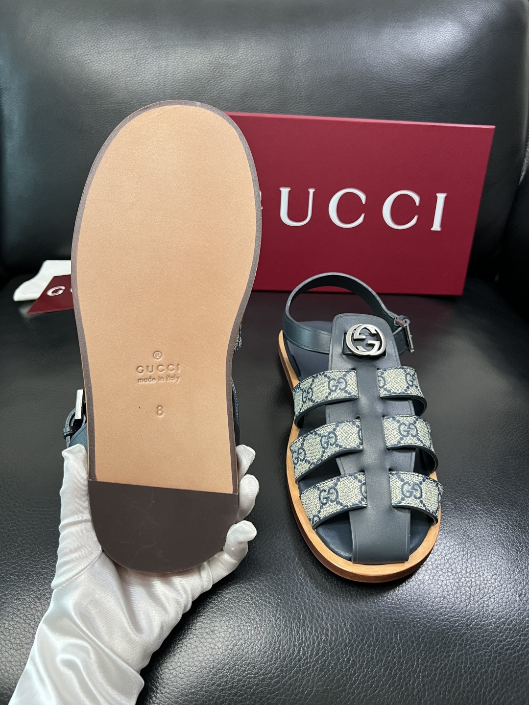 Gucci 高品质 顶级工艺品 古奇 拖鞋专柜新款原厂配置，意大利进口牛皮面料，进口牛皮内里垫，透气舒适