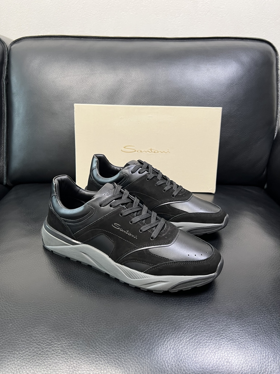 ⚠️只换码不退⚠️ Santoni 高品质 圣东尼 顶级工艺品 专柜新品同步，鞋面意大利进口牛皮拼布面料