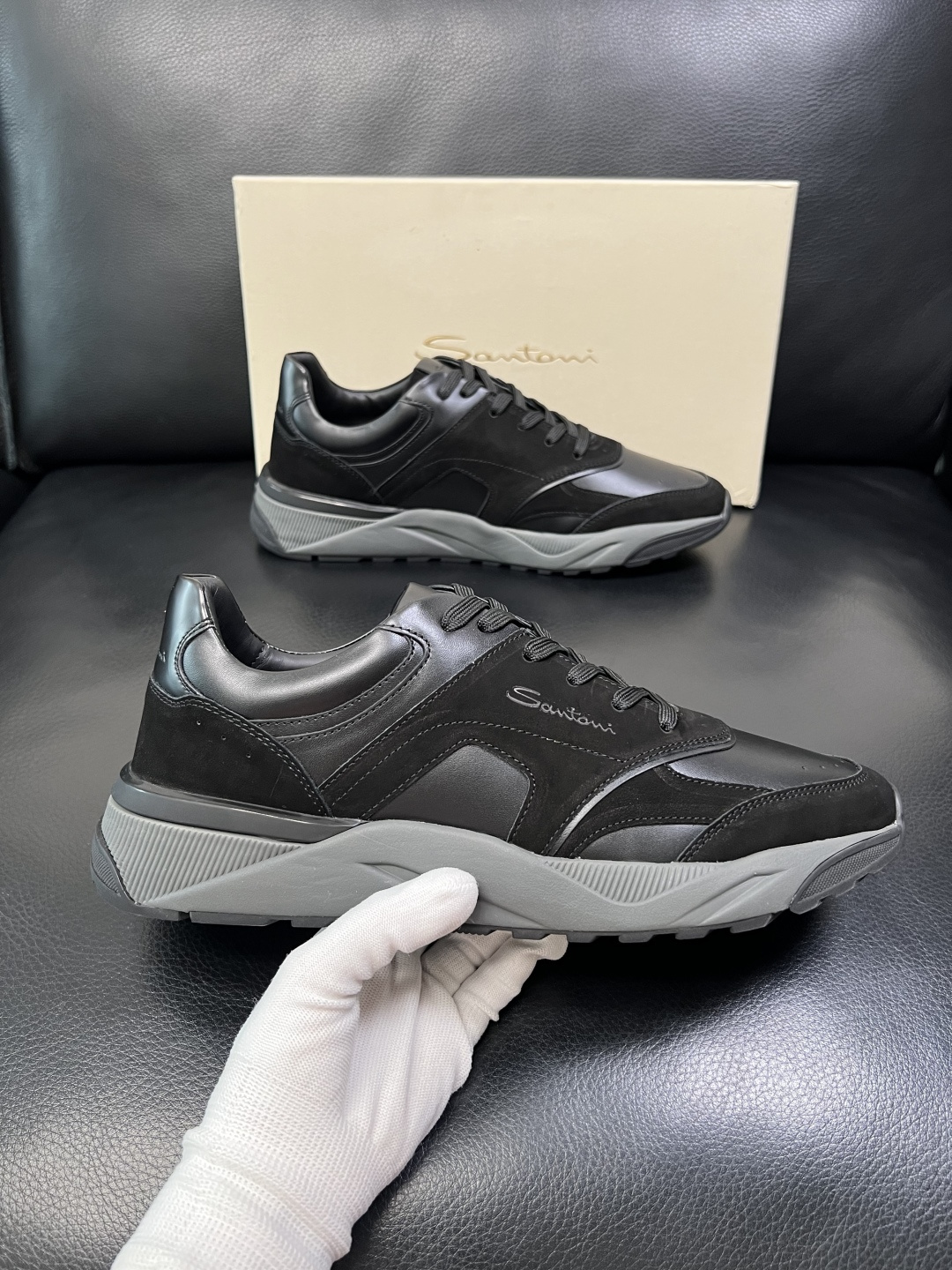 ⚠️只换码不退⚠️ Santoni 高品质 圣东尼 顶级工艺品 专柜新品同步，鞋面意大利进口牛皮拼布面料