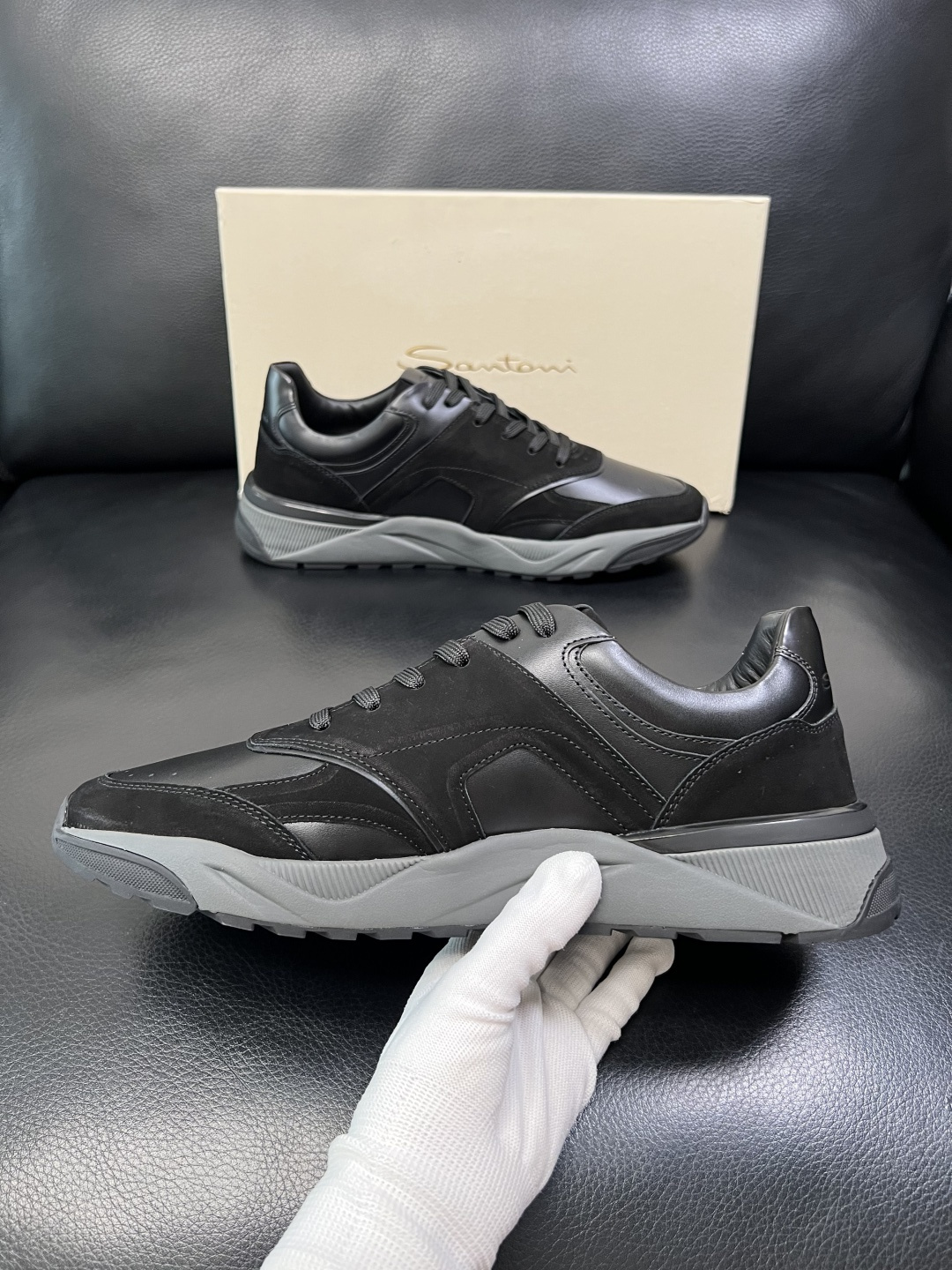 ⚠️只换码不退⚠️ Santoni 高品质 圣东尼 顶级工艺品 专柜新品同步，鞋面意大利进口牛皮拼布面料