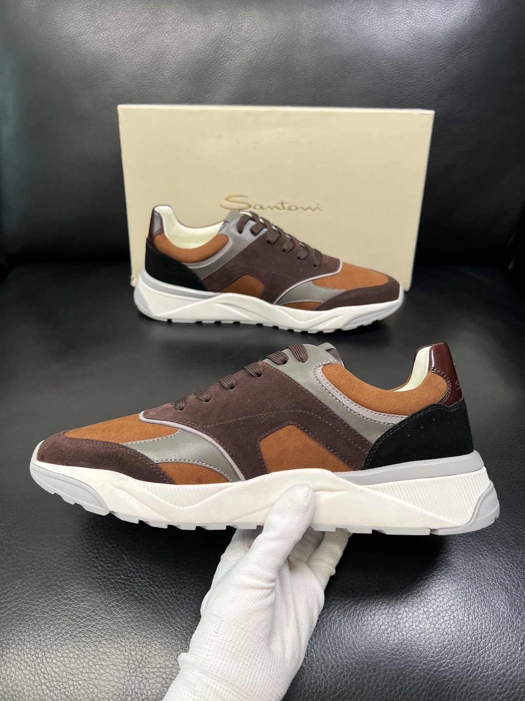 ⚠️只换码不退⚠️ Santoni 高品质 圣东尼 顶级工艺品 专柜新品同步，鞋面意大利进口牛皮拼布面料