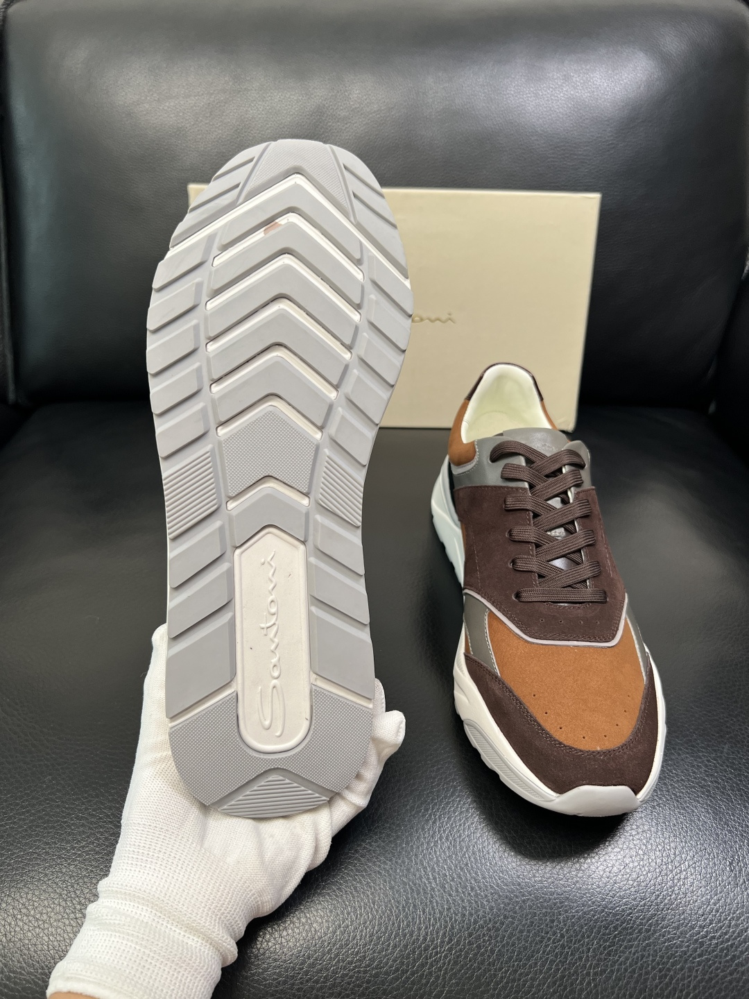 ⚠️只换码不退⚠️ Santoni 高品质 圣东尼 顶级工艺品 专柜新品同步，鞋面意大利进口牛皮拼布面料