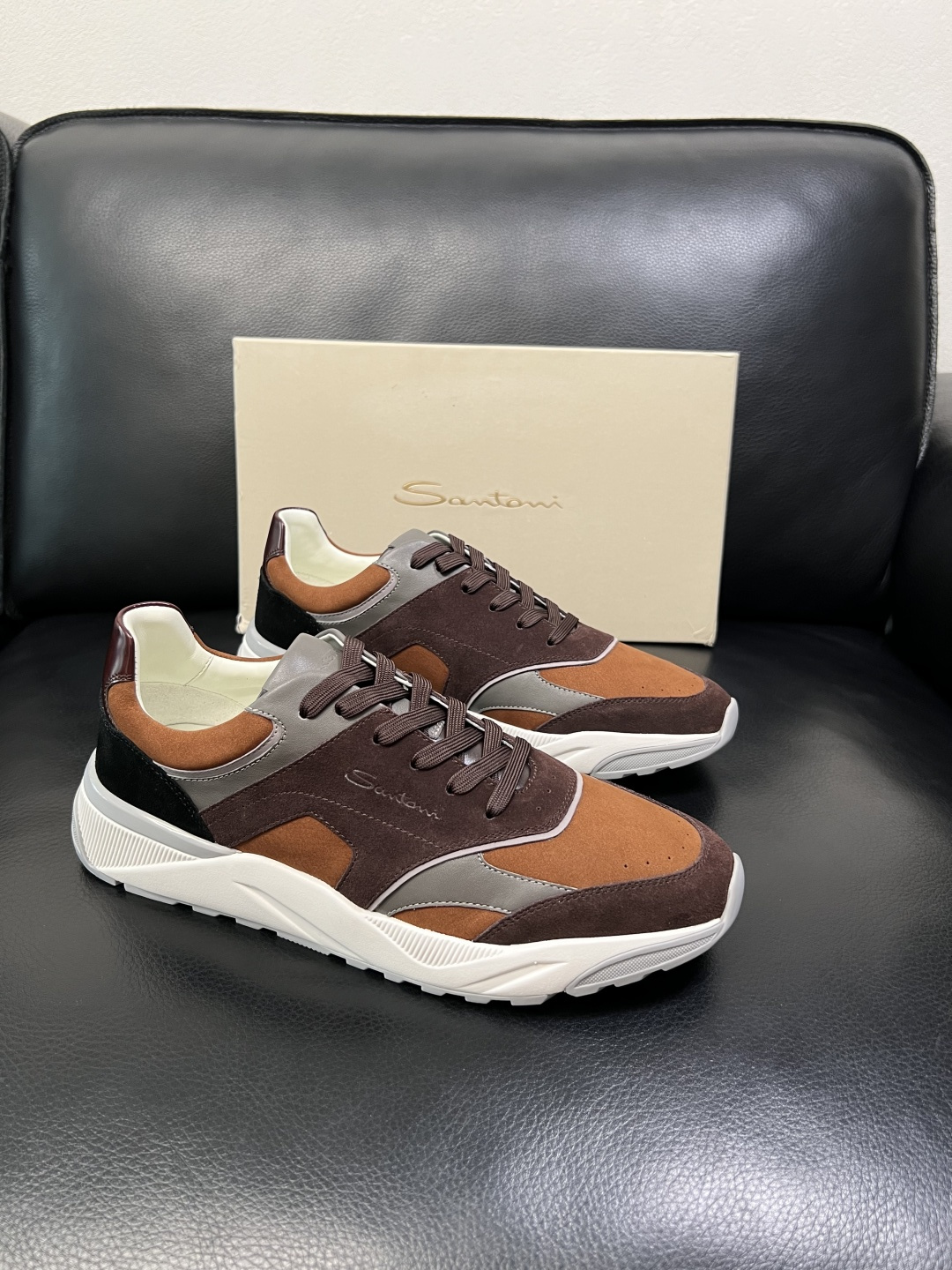 ⚠️只换码不退⚠️ Santoni 高品质 圣东尼 顶级工艺品 专柜新品同步，鞋面意大利进口牛皮拼布面料