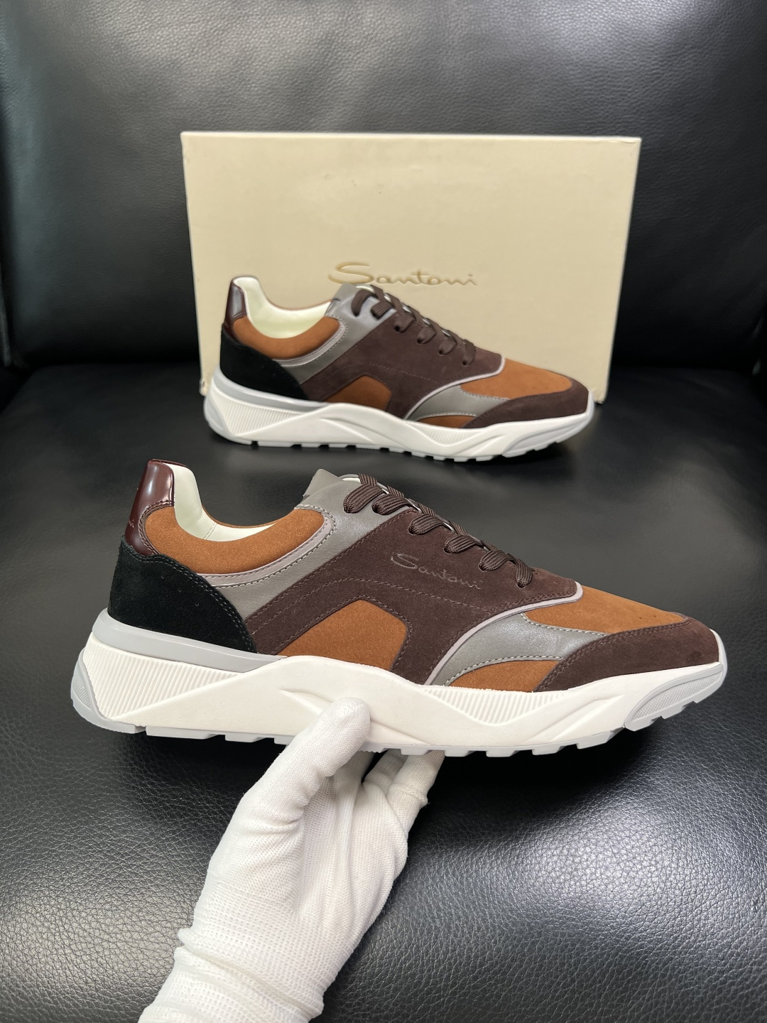 ⚠️只换码不退⚠️ Santoni 高品质 圣东尼 顶级工艺品 专柜新品同步，鞋面意大利进口牛皮拼布面料