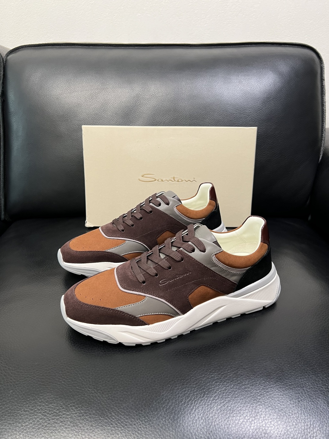 ⚠️只换码不退⚠️ Santoni 高品质 圣东尼 顶级工艺品 专柜新品同步，鞋面意大利进口牛皮拼布面料