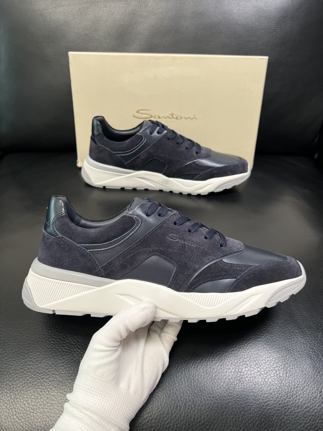 ⚠️只换码不退⚠️ Santoni 高品质 圣东尼 顶级工艺品 专柜新品同步，鞋面意大利进口牛皮拼布面料