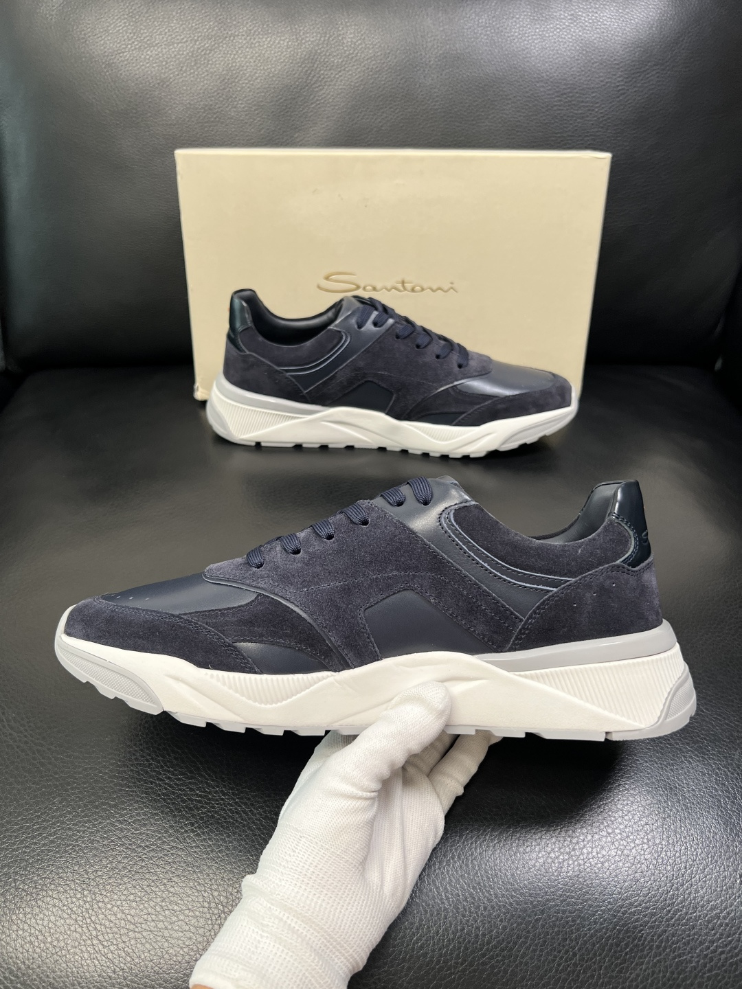 ⚠️只换码不退⚠️ Santoni 高品质 圣东尼 顶级工艺品 专柜新品同步，鞋面意大利进口牛皮拼布面料