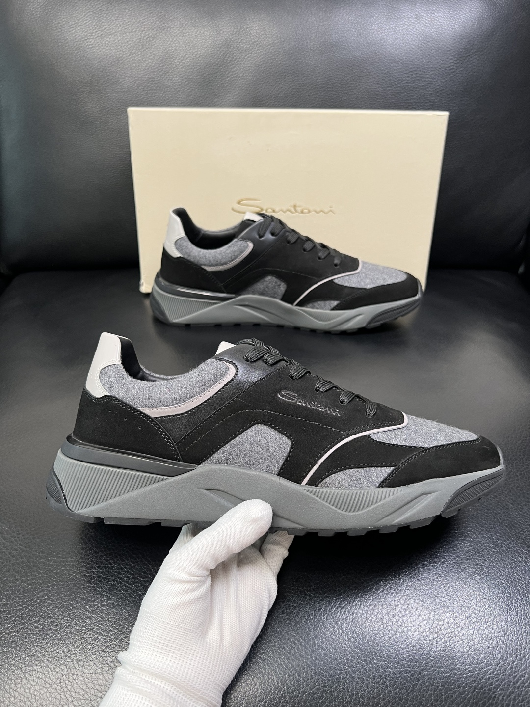 ⚠️只换码不退⚠️ Santoni 高品质 圣东尼 顶级工艺品 专柜新品同步，鞋面意大利进口牛皮拼布面料