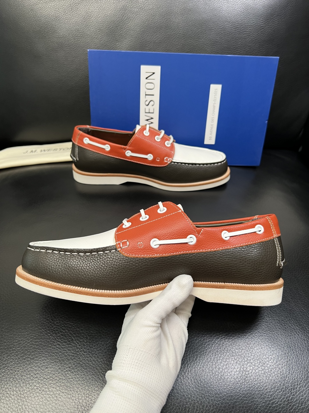 ⚠️只换码不退⚠️ J.M.WESTON 高品质 顶级工艺品 专柜新品同步，鞋面意大利进口牛皮拼布面料，