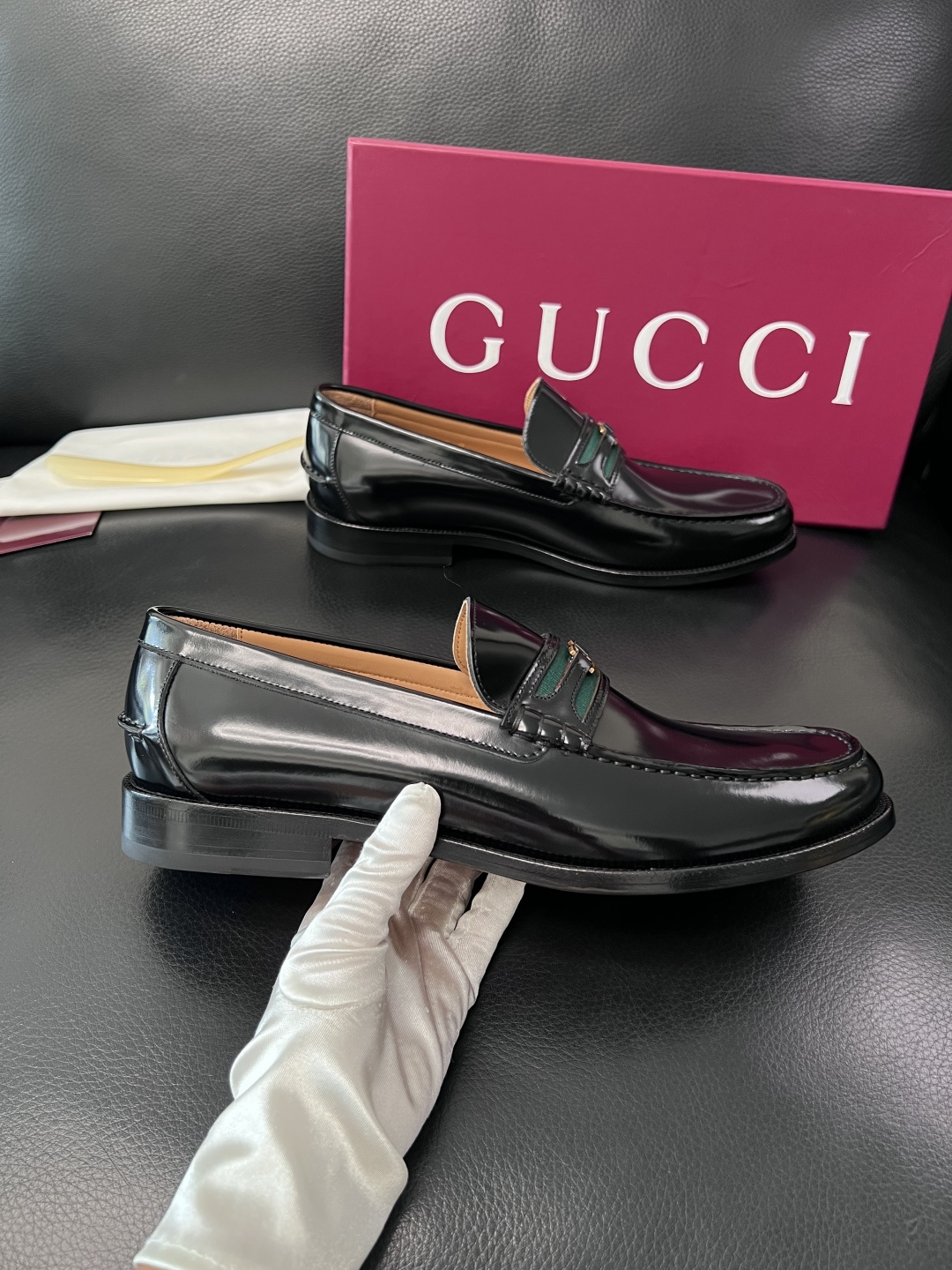 Gucci 高品质  顶级工艺品  古奇  皮高帮专柜新款原厂配置，意大利进口牛皮面料，进口牛皮内里垫，