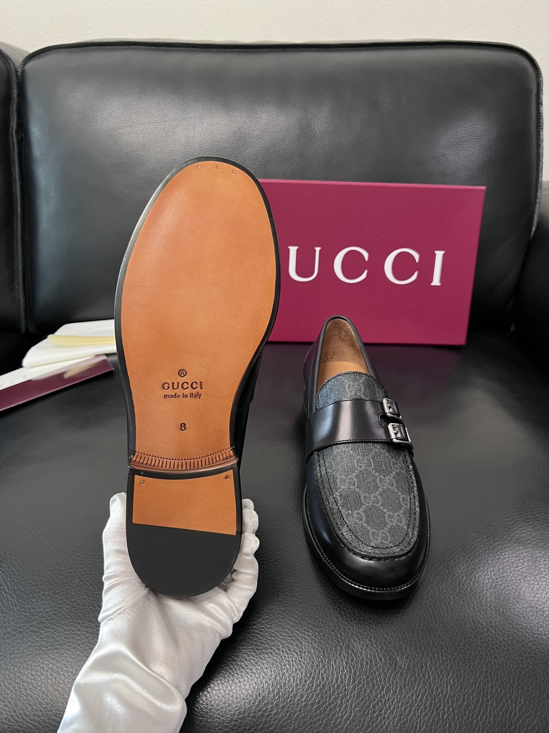 Gucci 高品质  顶级工艺品  古奇  皮高帮专柜新款原厂配置，意大利进口牛皮面料，进口牛皮内里垫，