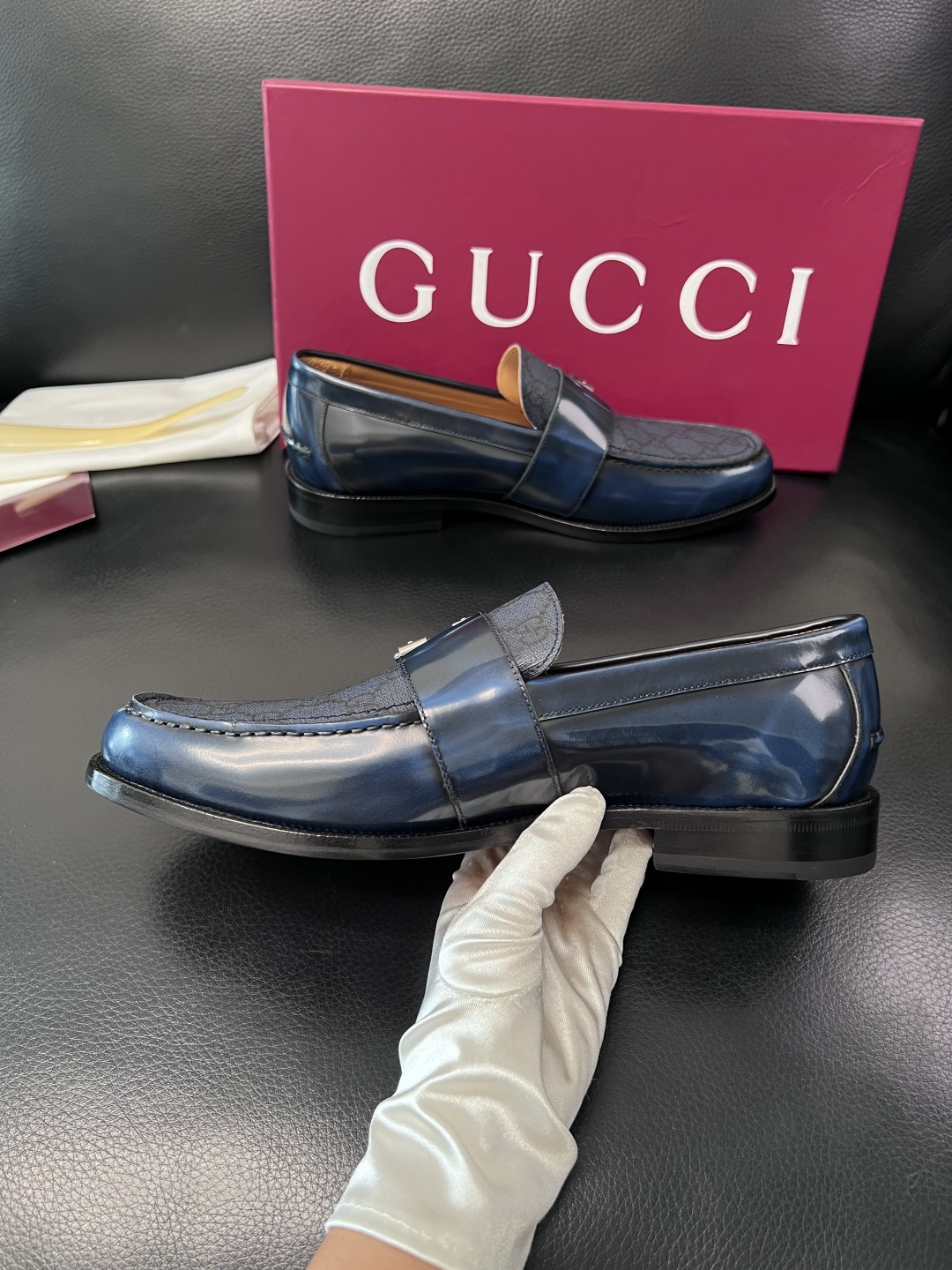 Gucci 高品质  顶级工艺品  古奇  皮高帮专柜新款原厂配置，意大利进口牛皮面料，进口牛皮内里垫，