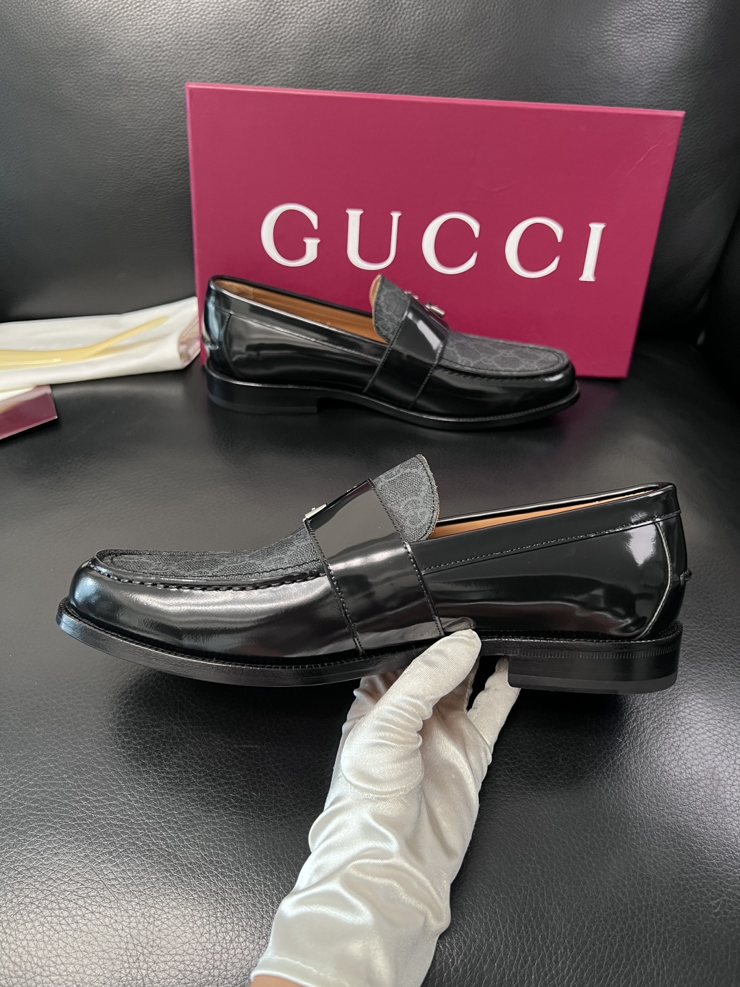 Gucci 高品质  顶级工艺品  古奇  皮高帮专柜新款原厂配置，意大利进口牛皮面料，进口牛皮内里垫，