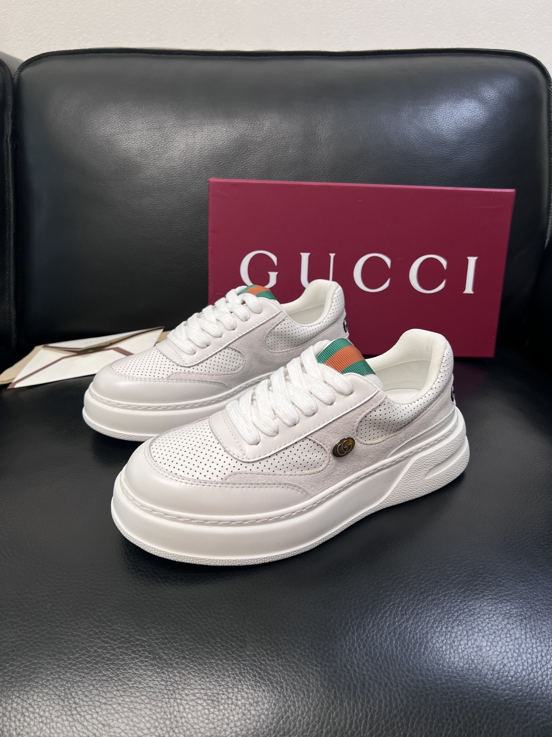 Gucci  高品质  顶级工艺品  古奇  专柜新款原厂配置，意大利进口牛皮搭配印花布面料，进口牛皮内